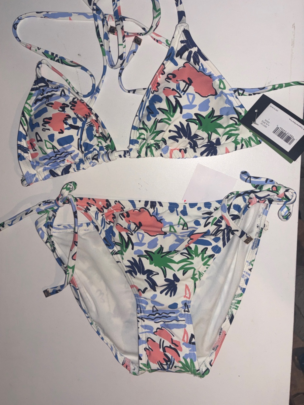 Kate spade 2 piece triangle bikini string top & bottom tropic print nwt Sz Small